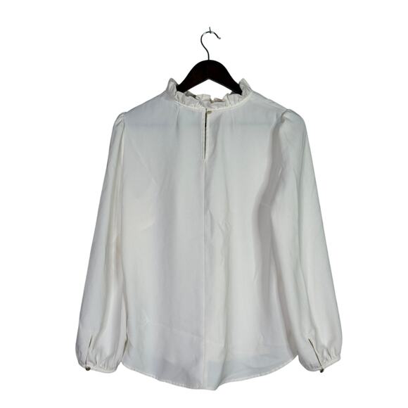 J.Crew Ruffle Neck Back Button Keyhole Balloon Long Sleeves Blouse M Cream #3302 - Picture 4 of 14